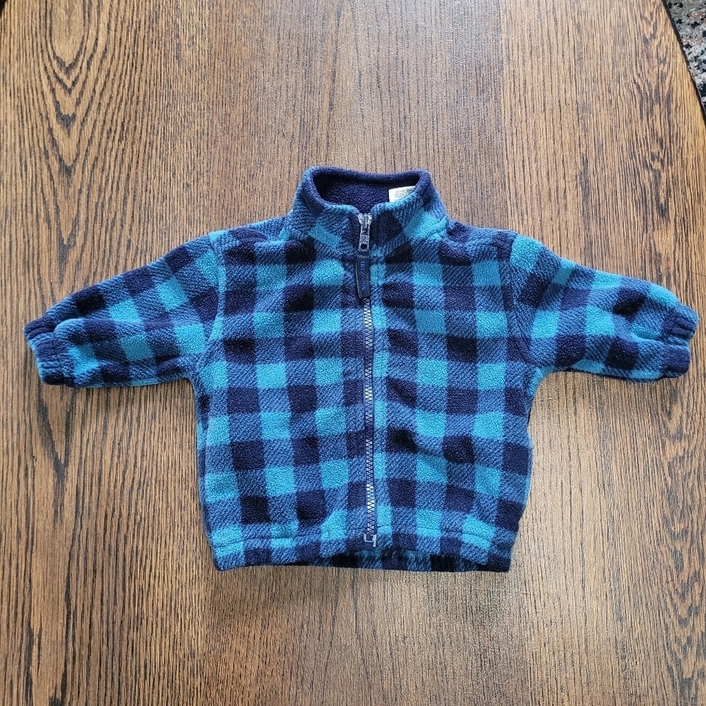 Arizona Jean Co. Blue Plaid Fuzzy Fleece Zip-Up Jacket Size Boy's 3-6 Months